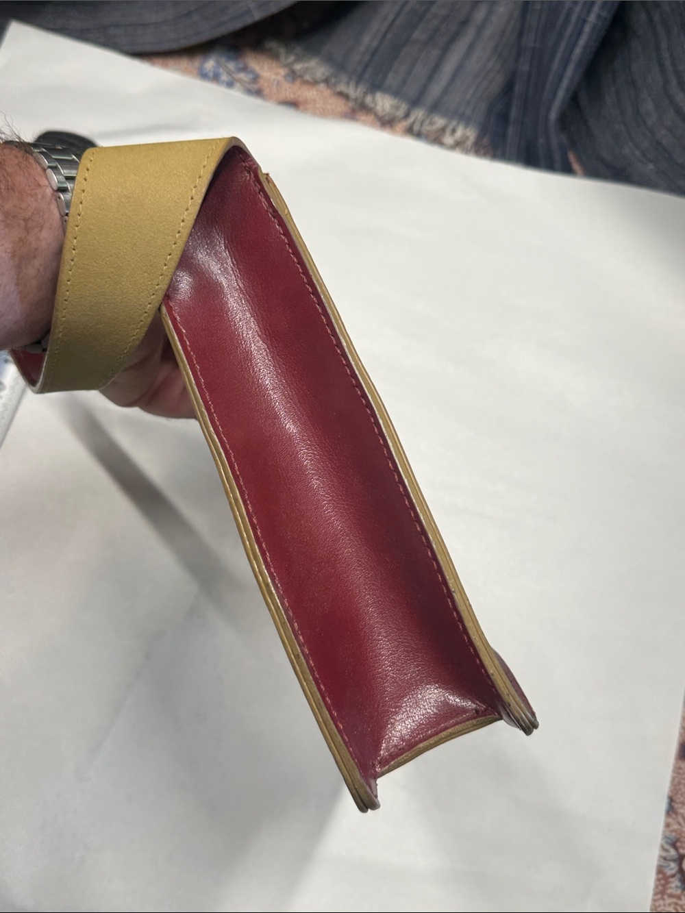 Mondani Burgundy and Tan Faux Leather Shoulder Bag with Perforated Floral Detail - Picture 10 of 10